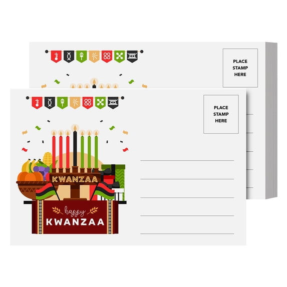 Happy Kwanzaa – African American Annual Holiday Celebration Postcards, Blank Greetings, Invitations, Complimentary Cards for Gifts and Presents | 80lb Cover (216gsm) | 4" x 6" | 25 per Pack