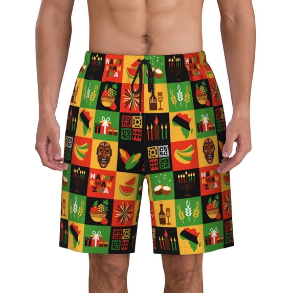Happy Kwanzaa African American Heritage Festival Men'S Beach Pants Quick Dry Short Swim Trunks With With Pockets And Mesh Lining Swimwear Beach Bathing Shorts Large