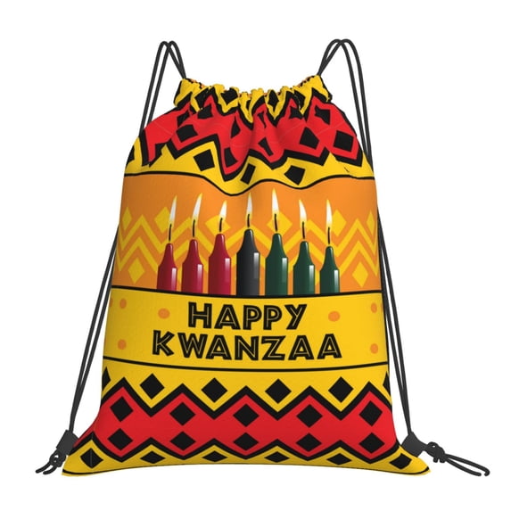 Happy Kwanzaa African Heritage Holiday Drawstring Backpack Sackpack String Bag Cinch Waterproof Bags for Gym Sports Yoga Travel Beach Swimming shopping