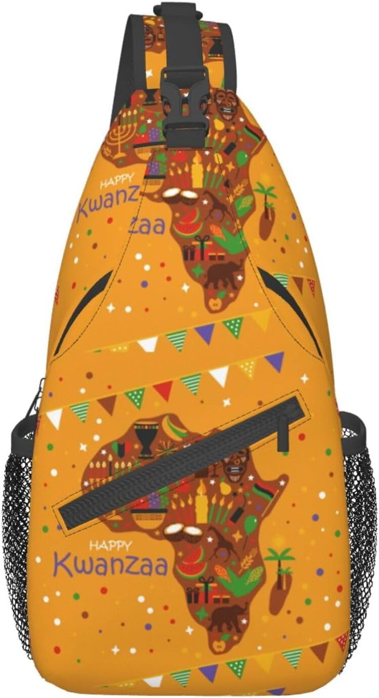 Happy Kwanzaa African Heritage Holiday Sling Bag Crossbody Hiking Travel Chest Bags Backpack Shoulder Daypack for Women Men