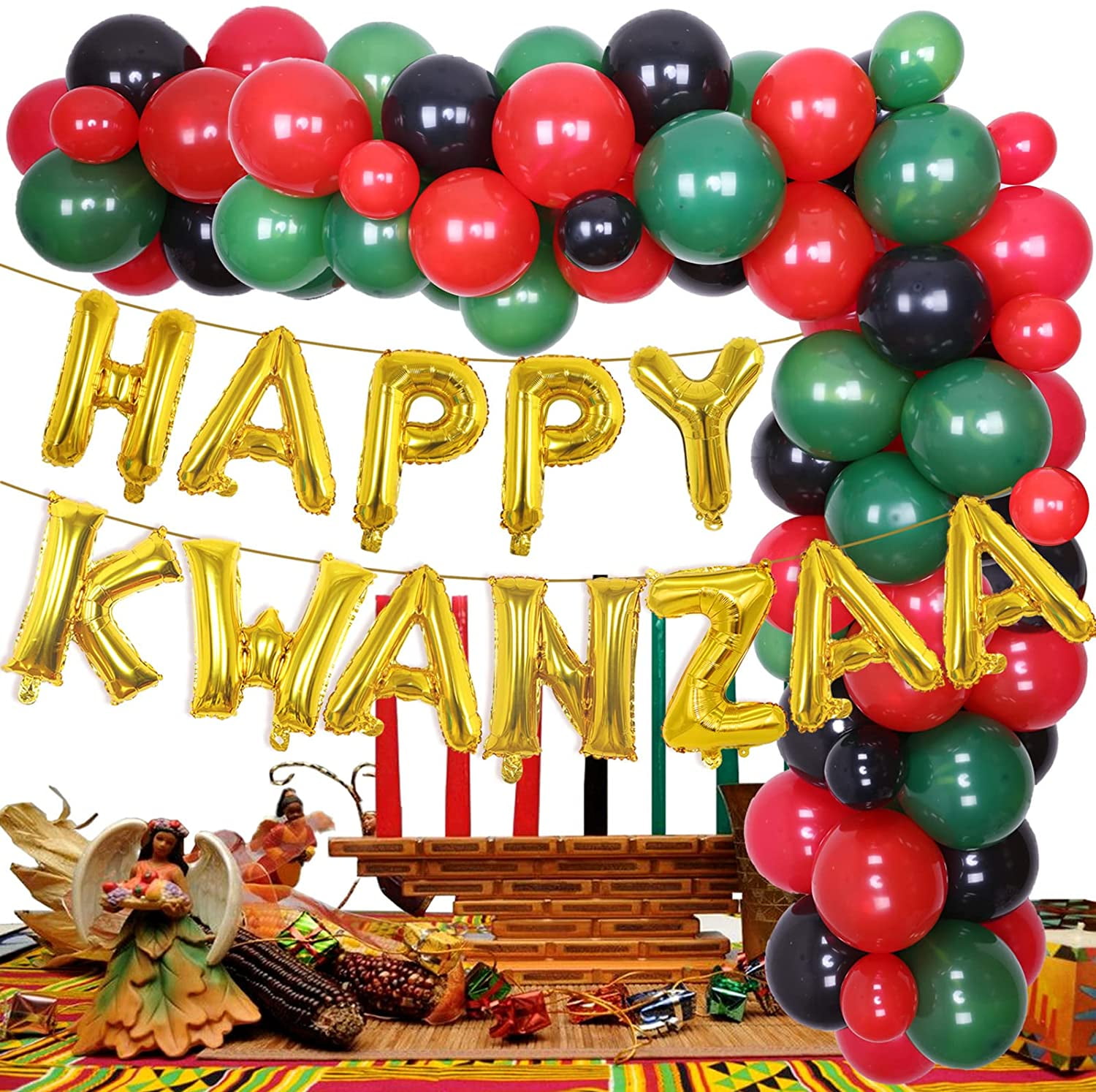 Happy Kwanzaa Day Balloon Garland Kit Decorations for African Heritage Holiday Party Supplies - 70pcs Latex Balloons with HAPPY KAWANZAA Banner