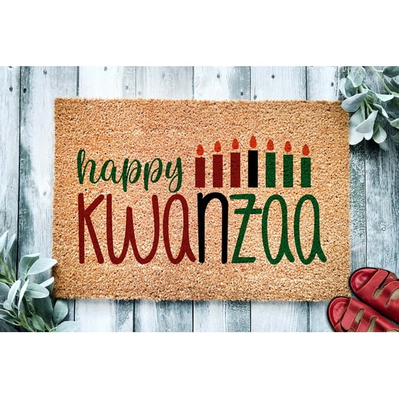 Happy Kwanzaa Door Mat | Kwanzaa Holiday Celebration Doormat | Kwanzaa Gift | Welcome Mat | Celebrate Heritage