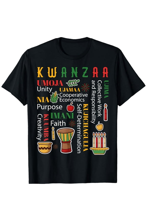 Happy Kwanzaa Drum Kinara Seven Candles Africa Celebration T-Shirt