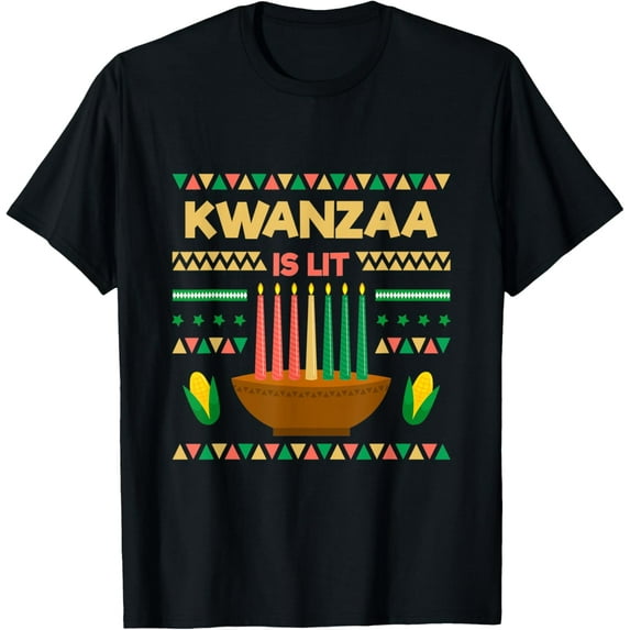 Happy Kwanzaa Is Lit Kinara Candles Celebration T-Shirtmen and women can wear, black, white, gifts.S,M,L,XL,2XL,3XL,947XL