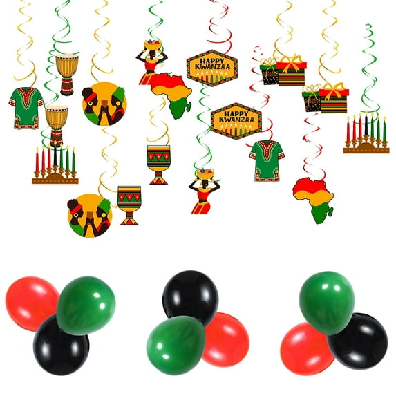 Happy Kwanzaa Party Decoration African Holiday Ceiling Swirl Spirals Balloons Decor for African Holiday Kwanzaa Holiday Party Supplies