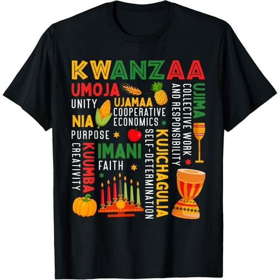 Happy Kwanzaa Seven Principles Of Kwanzaa Men Women Kids T-ShirtMen and women, Black T-shirt, size: Extra large