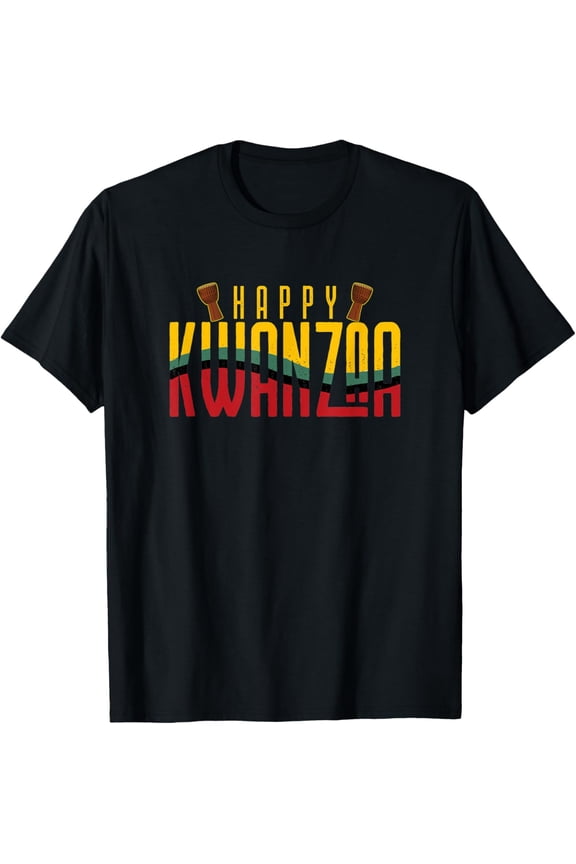 Happy Kwanzaa Shirt Celebration African Drums Graphic Gift T-ShirtMen and women, Black T-shirt, size: Extra large