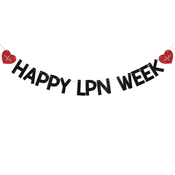 Happy LPN Week Banner - LPN Appreciation Party Decor, Happy Licensed Practical Nurse Week Decorations Black Glitter