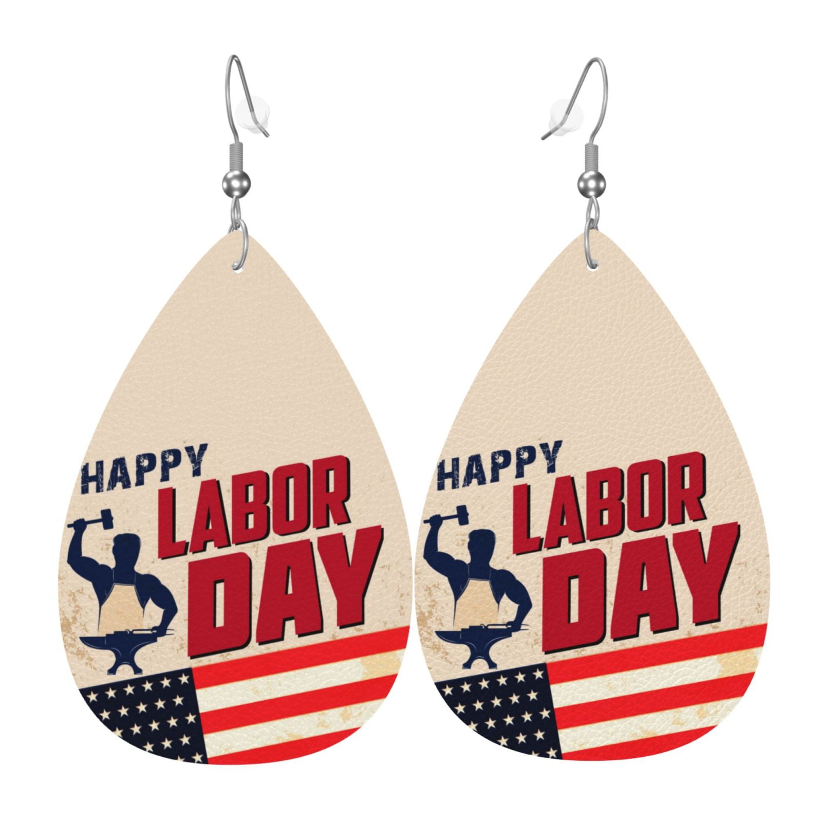 Happy Labor Day 2024 Leather Earrings For Women Faux Leather Water Drop