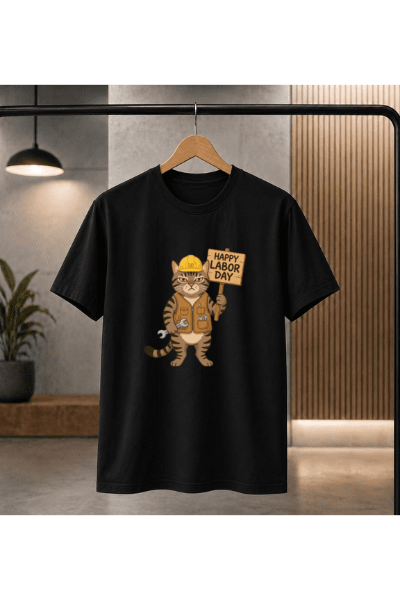 Happy Labor Day Cat Construction Worker Funny Gift Tee, for men & women, S-5XL
