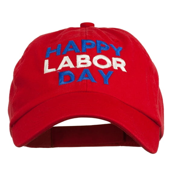 Happy Labor Day Embroidered Washed Cap - Red OSFM