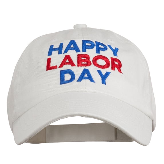 Happy Labor Day Embroidered Washed Cap - White OSFM
