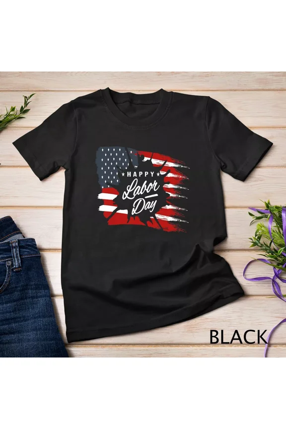 Happy Labor Day Flag Patriotic USA Worker Union Gift Unisex T-Shirt up to size 5XL