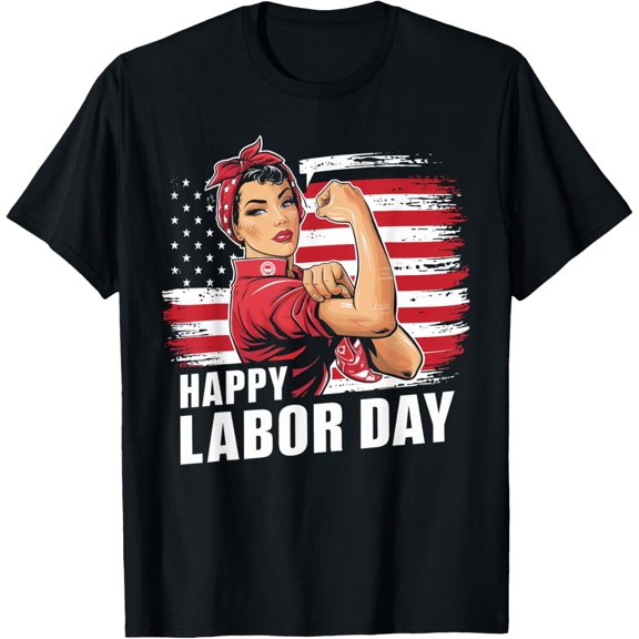 Happy Labor Day For Labor Day Messy Bun Usa Flag T-Shirt