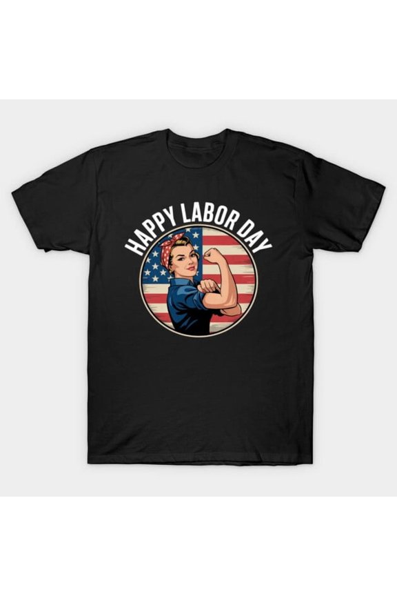 Happy Labor Day For Women Labor Day Messy Bun USA Flag Holiday Union Unisex T-Shirt - USA Printed