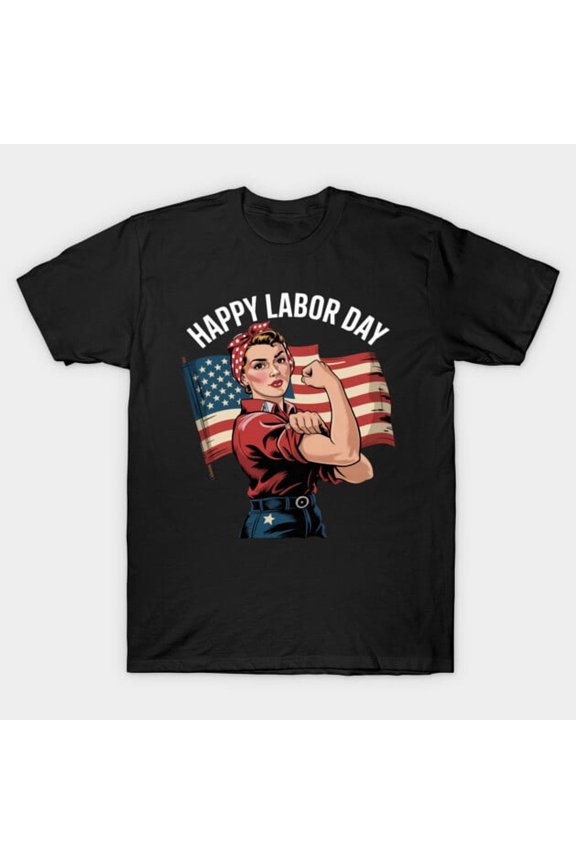 Happy Labor Day For Women Labor Day Messy Bun USA Flag Holiday Union Unisex T-Shirt - Unique Gift Tee