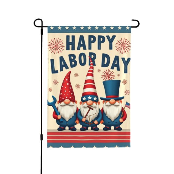 Happy Labor Day Garden Flag 12x18 Inch Double Sided Patriotic Gnome USA Flag Yard Decoration For Outdoor Lawn & Patio