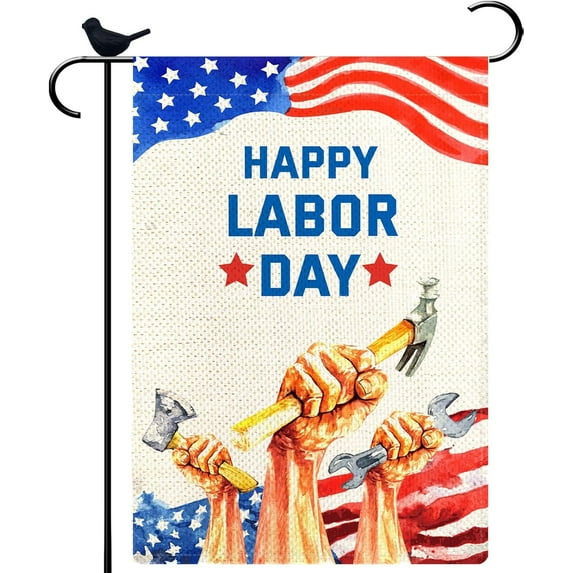 Happy Labor Day Garden Flag Celebrate Labor Day Double Sided Vertical Working Tools Patriotic USA Flags USA Garden Yard House Flags Banner Outdoor Outside Labor Day Decoration 12x18 Inch
