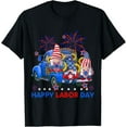 thumbnail image 1 of Happy Labor Day T-Shirt – Funny Gnomes with Fireworks and American Flag Graphic Tee, 1 of 4