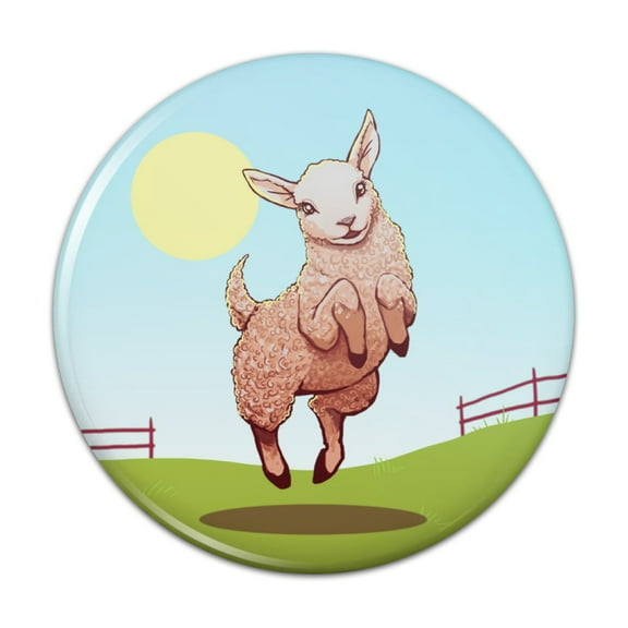 Happy Lamb on Field Pinback Button Pin