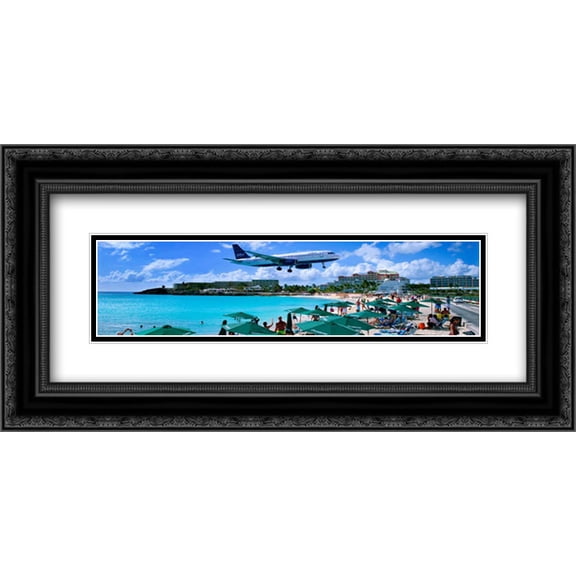 Happy Landings on St. Maarten 2x Matted 24x12 Black Ornate Framed Art Print by Vaughn, Steve