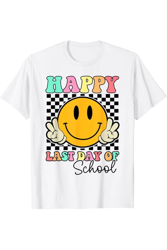Happy Last Day Of School Groovy Smile Face Teacher Student T-Shirt Unisex S-5XL Hot Trending Shirt, Vintage Birthday Gift