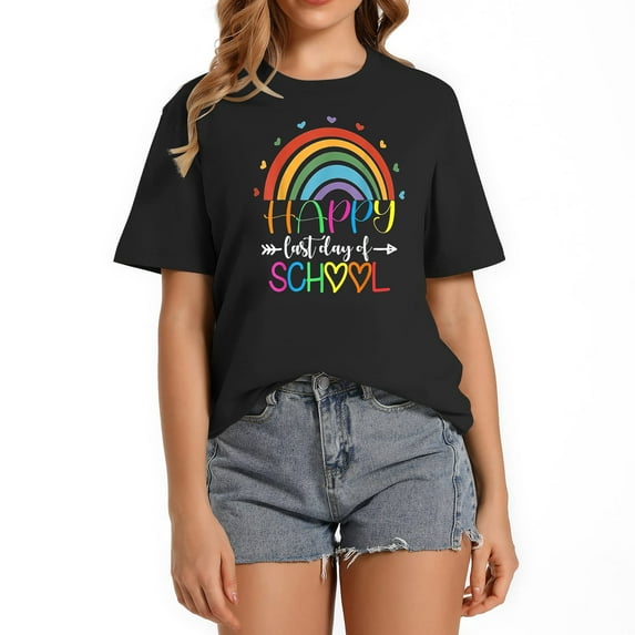 Happy Last Day Of School Teacher Student Graduation Rainbow T-Shirt
