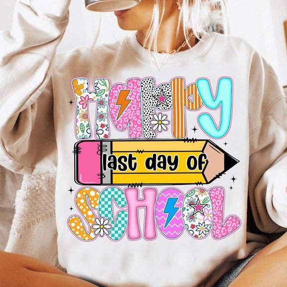 Happy Last Day of School Sweatshirt, Preppy Summer Teacher Sweatshirt, Teacher Pencil Shirt, Checkered Teacher Shirt, Teacher Appreciation Sweatshirt, Summer Break Shirt