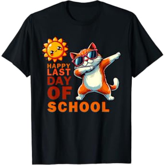 Happy Last Day of School Dabbing Cat Teacher Lovers T-Shirt