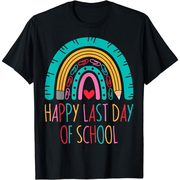 Happy Last Day of School Students Graduation Rainbow Teacher T-Shirt