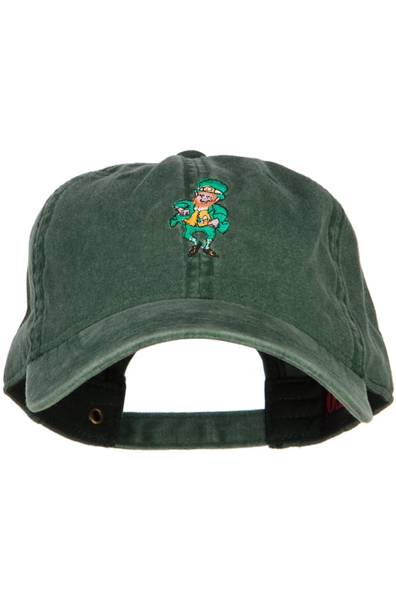 Happy Leprechaun Embroidered Washed Cotton Cap - Dk Green OSFM