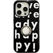 Happy Letters Black 2 in 1 Phone Case for iPhone 12 Pro Max with Silver Holder Ring,Trendy Chic INS Design Glossy 2 Layers Hard Shell Soft Girly Cover+KickstandiPhone 12promax 6.7"