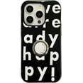 thumbnail image 1 of Happy Letters Black 2 in 1 Phone Case for iPhone 15 Pro Max with Silver Holder Ring,Trendy Chic INS Design Glossy 2 Layers Hard Shell Soft Girly Cover+Kickstand(iPhone 15promax 6.7"), 1 of 9