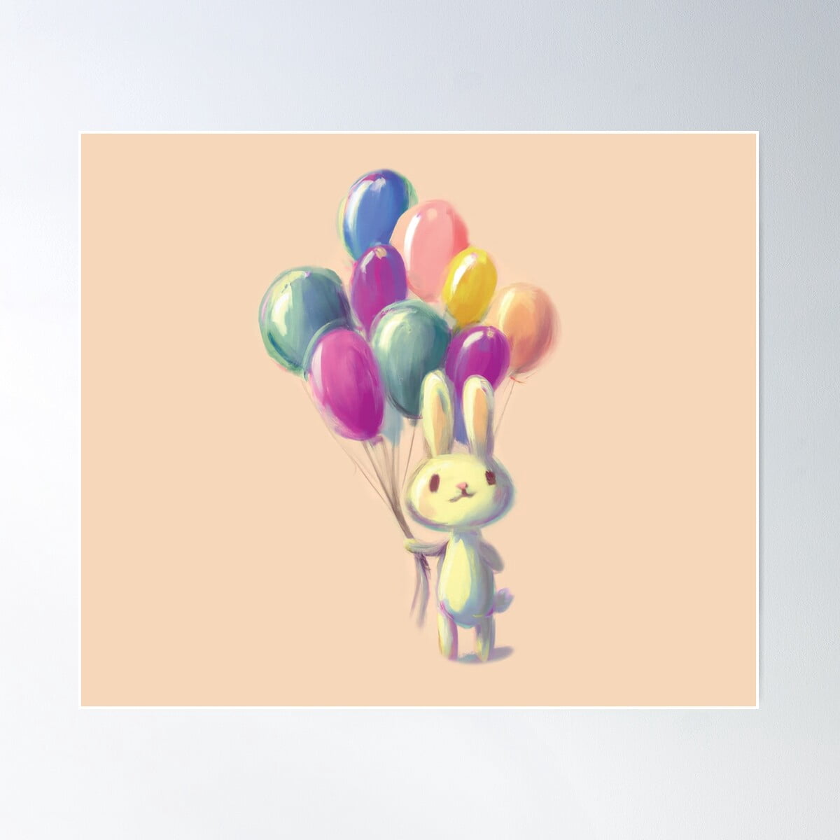 Happy Little Bunny With Balloons Poster Wall Art, Modern Wall Decor For ...