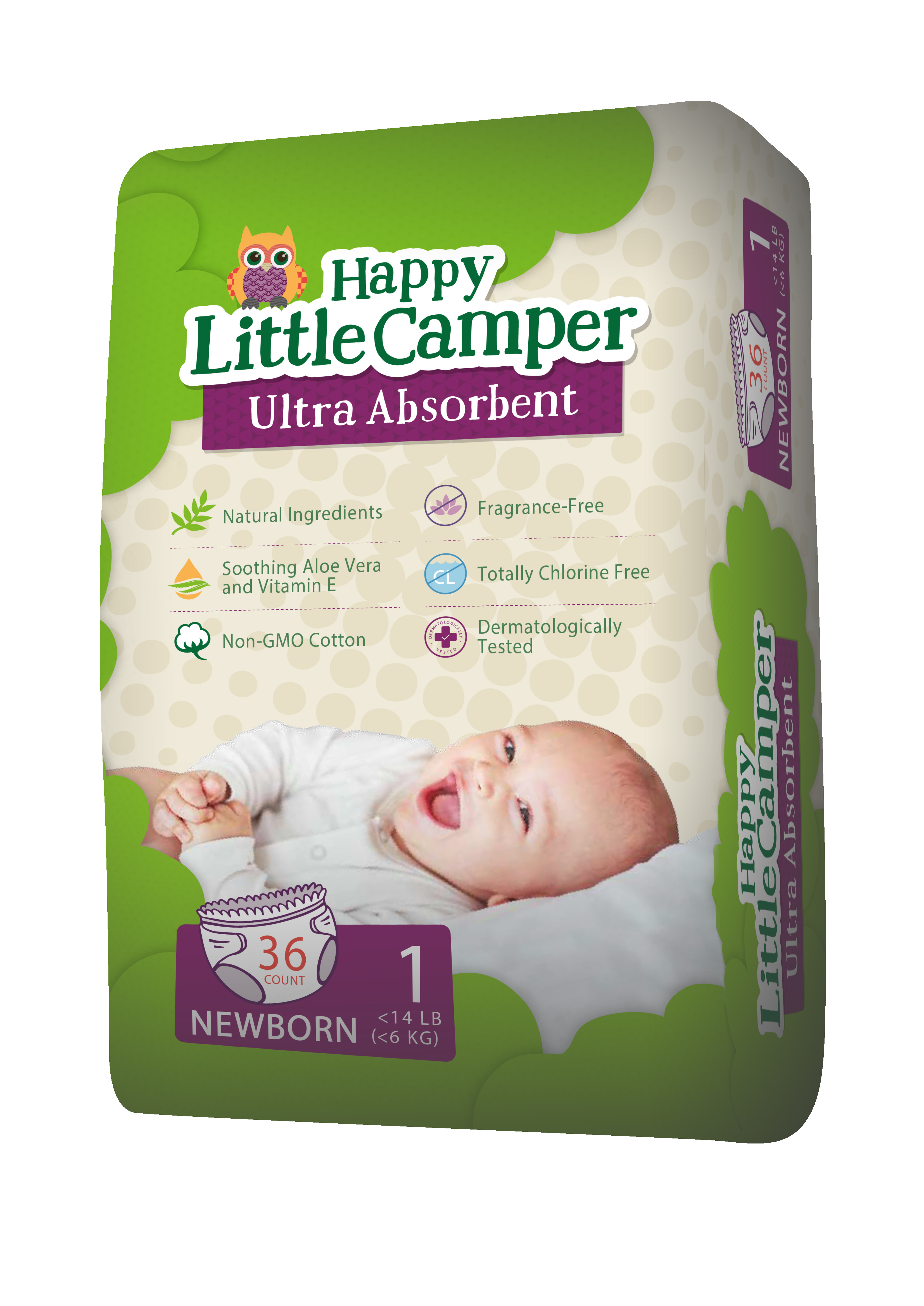 Happy Little Camper Ultra-Absorbent Natural Baby Diapers Size 1 ...