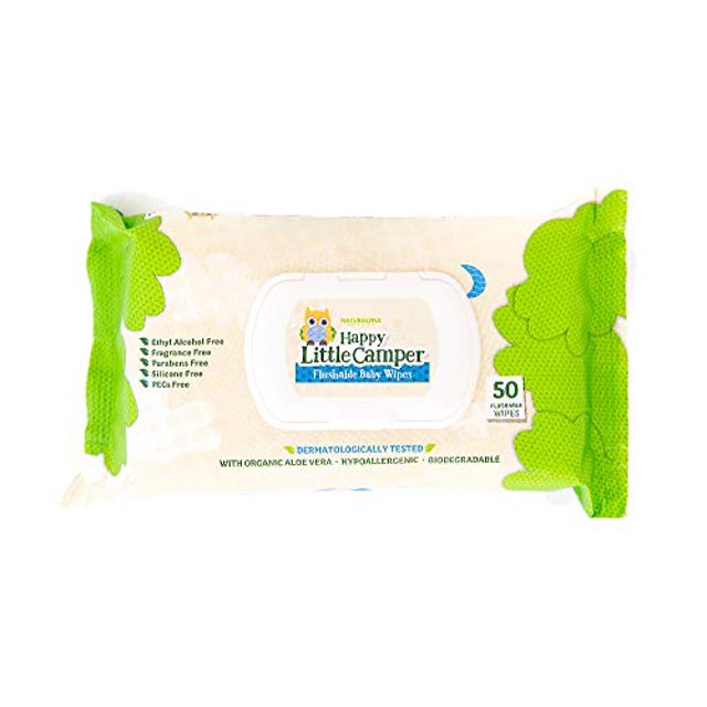 Happy Little Camper Natural Flushable Wipes Hypoallergenic & Chlorine