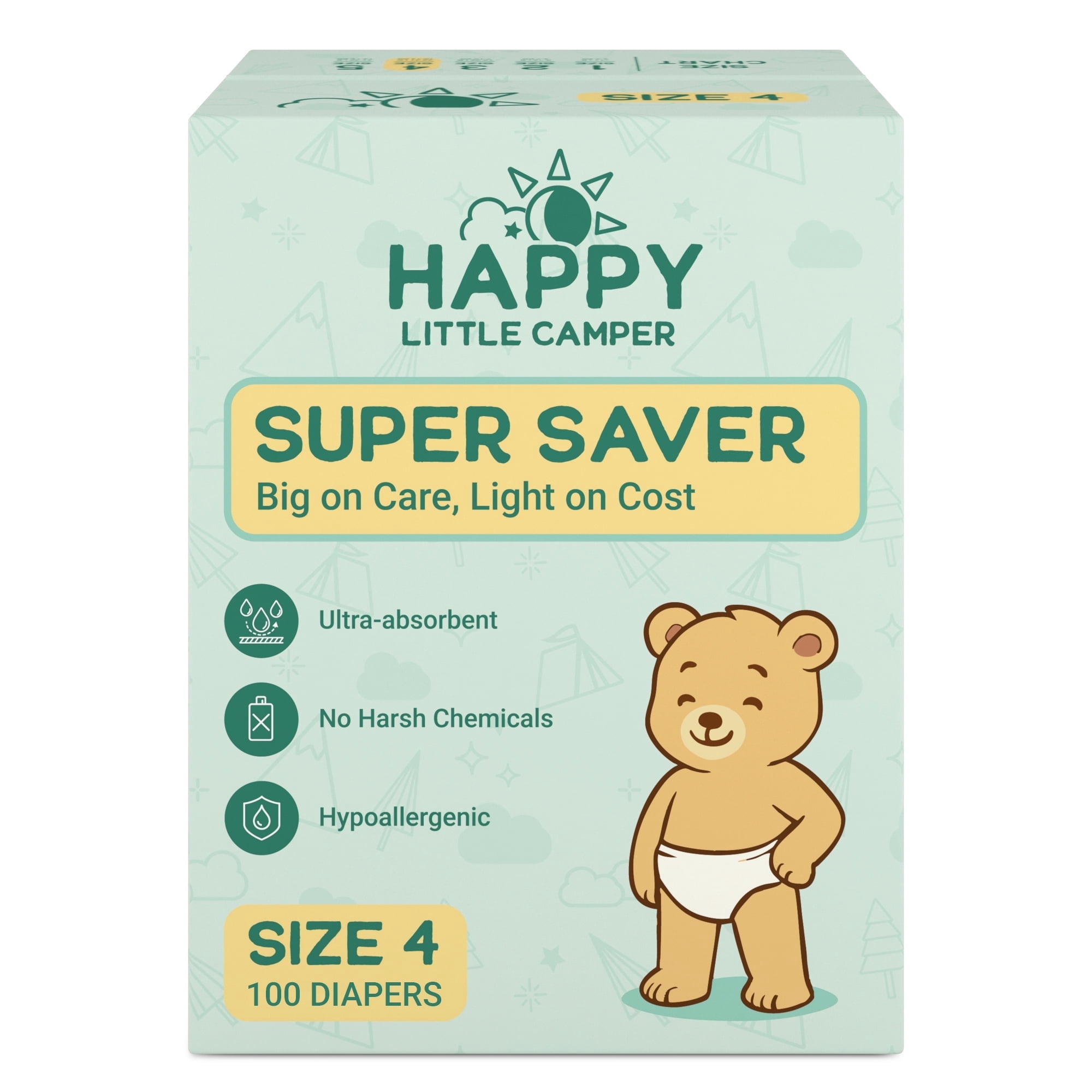 Happy Little Camper Super Saver Baby Diapers, Size 4, 100 count