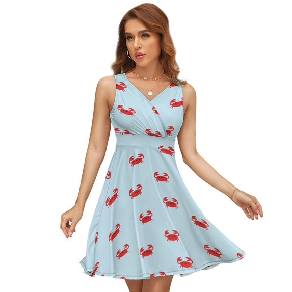 Happy Little Crabs Dress Fashion Beach Long Dresses Female Party Printed Sundress