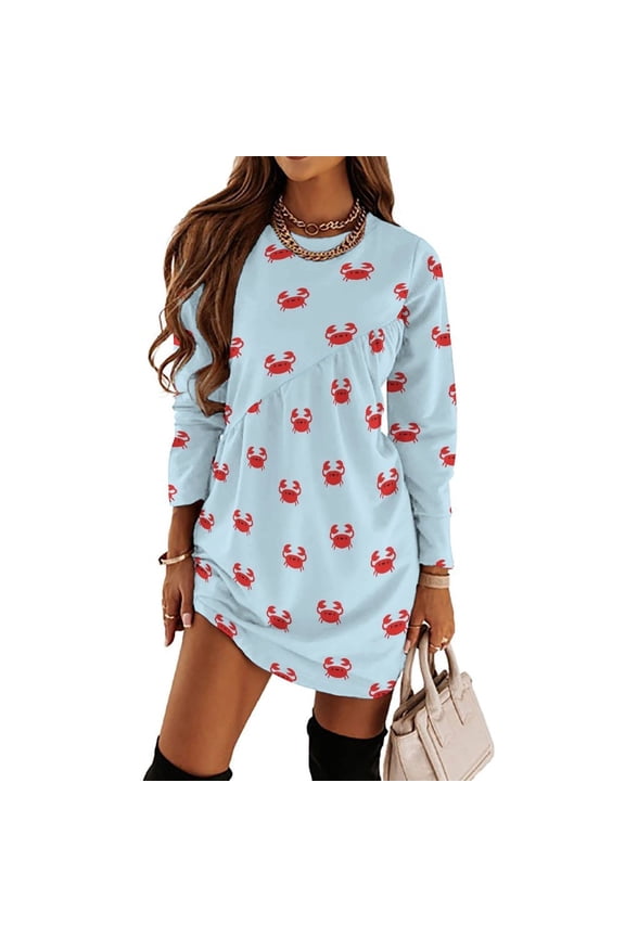Happy Little Crabs Loose Dress Evening Dress Summer Dresses for Women Luxury Dress Long Sleeved Dress