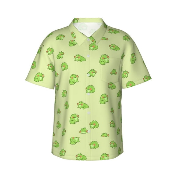 Happy Little Frogs Men'S 3d Print Casual Button Down Shirts, Novelty Hawaiian Short Sleeves L