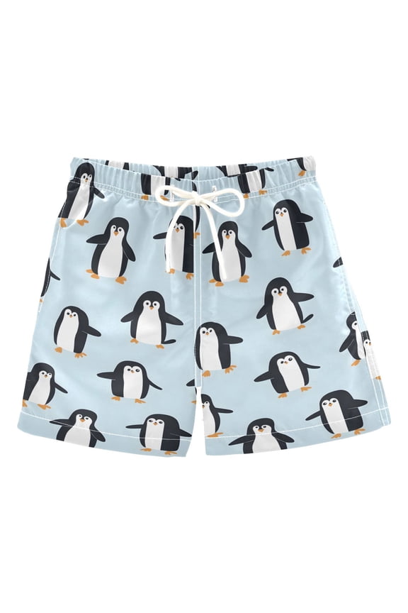 Happy Little Penguins Swim Trunks Quick Dry Beach Pool Board Shorts Lightweight Stylish Print Sizes 2T to XL
