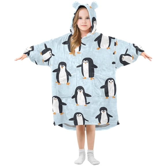 Happy Little Penguins Wearable Blankets Hoodie Oversize Sherpa Wearable Soft Blanket Warm Cozy 3-14 Age