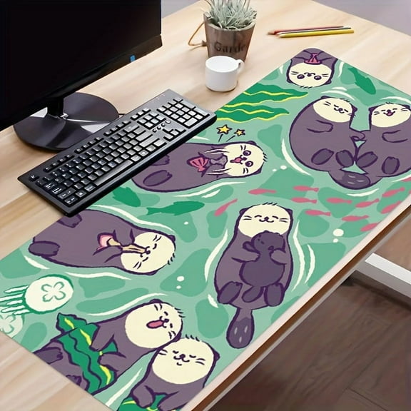 Happy Little Sea Otter Desk Mat Desk Pad Large Gaming Mouse Pad E-Sports Office Keyboard Pad Computer Mouse Non-Slip Computer Mat Gift For Boyfriend/Girlfriend
