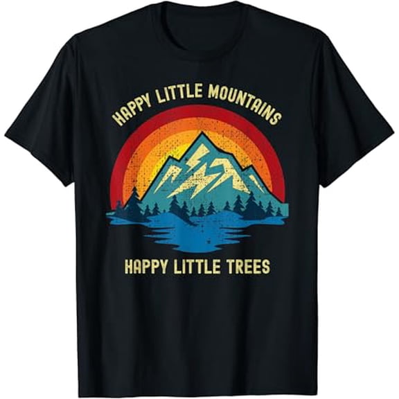 Happy Little Trees Mountains Bob Style Vintage Retro Nature T-Shirt