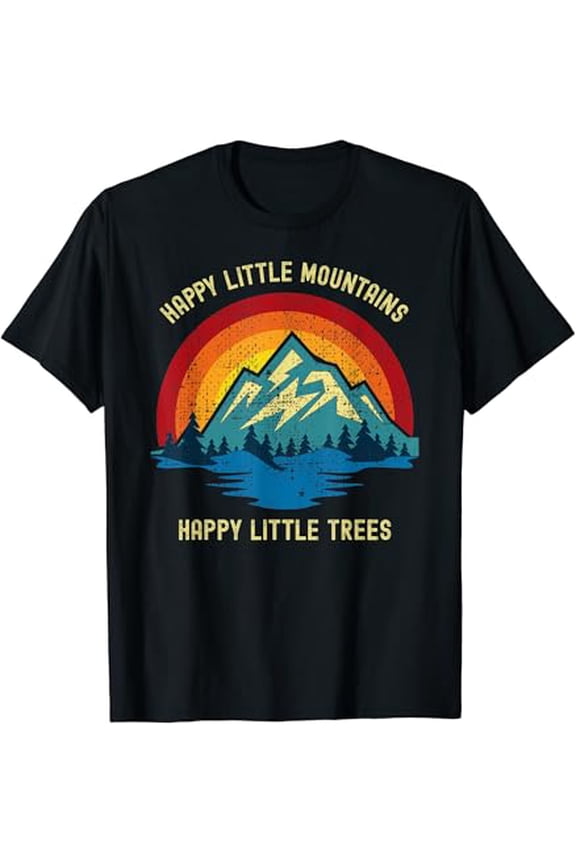Happy Little Trees Mountains Bob Style Vintage Retro Nature T-Shirt