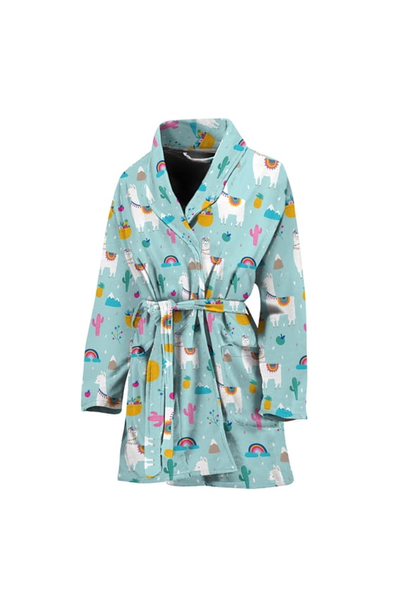 Llama Cactus Pattern Bathrobe Women