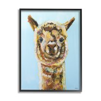 Happy Llama Farm Animal Face Animals & Insects Painting Black Framed Art Print Wall Art