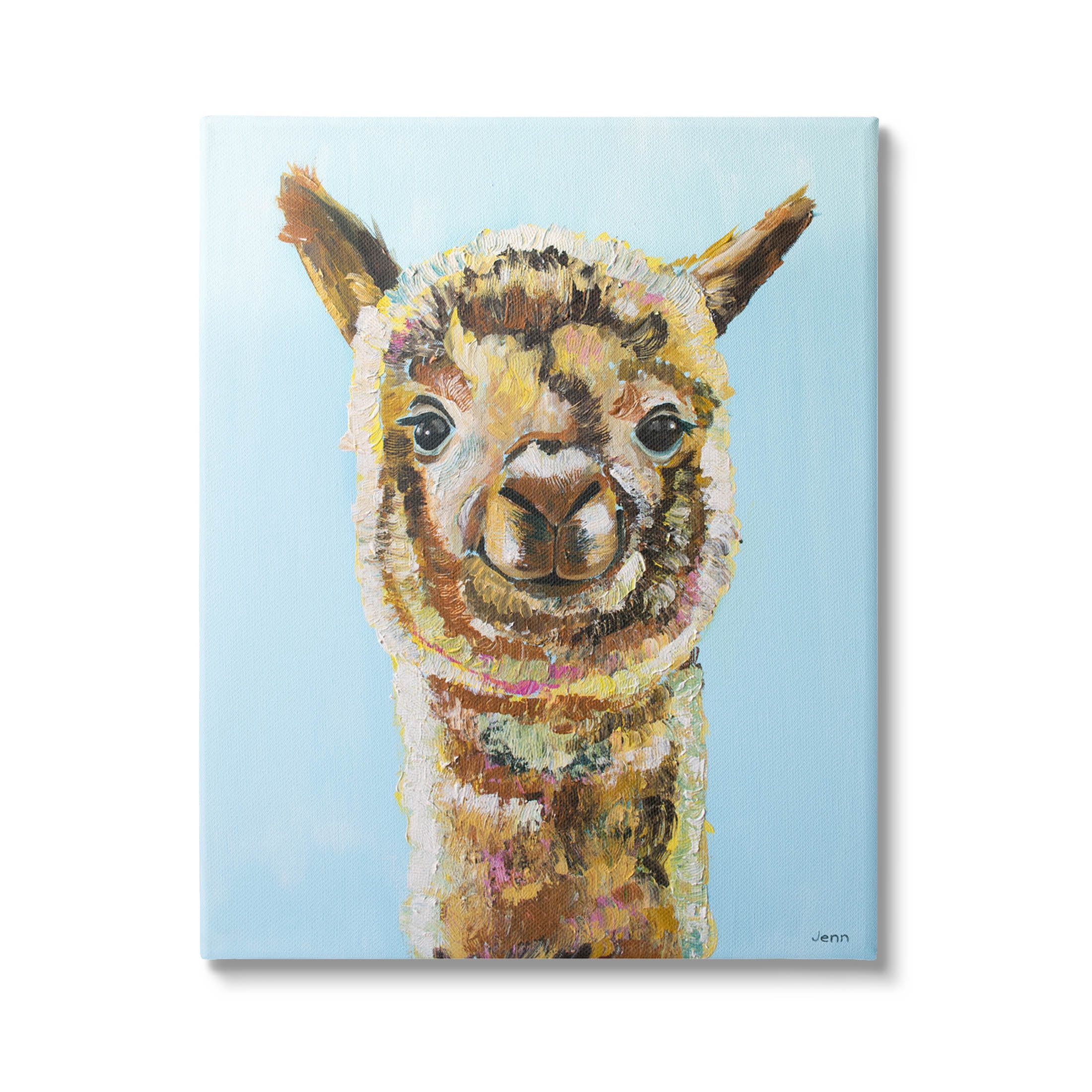 Happy Llama Farm Animal Face Animals & Insects Painting Gallery Wrapped Canvas Print Wall Art