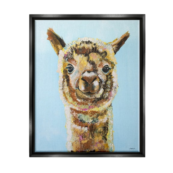 Happy Llama Farm Animal Face Animals & Insects Painting Jet Black Framed Art Print Wall Art