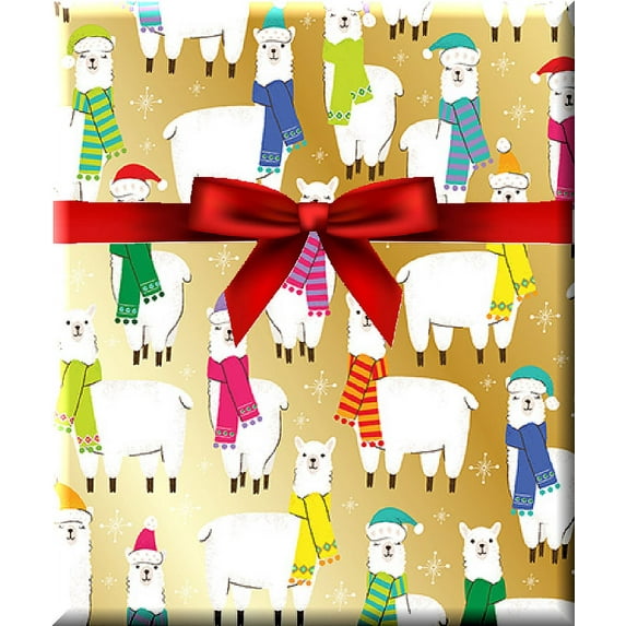 Happy Llama Holiday /Christmas Gift Wrap Wrapping Paper 15ft Roll with Gift Labels